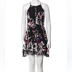 Parker Black Floral Halter Mini Dress with Flirty Hem Size M